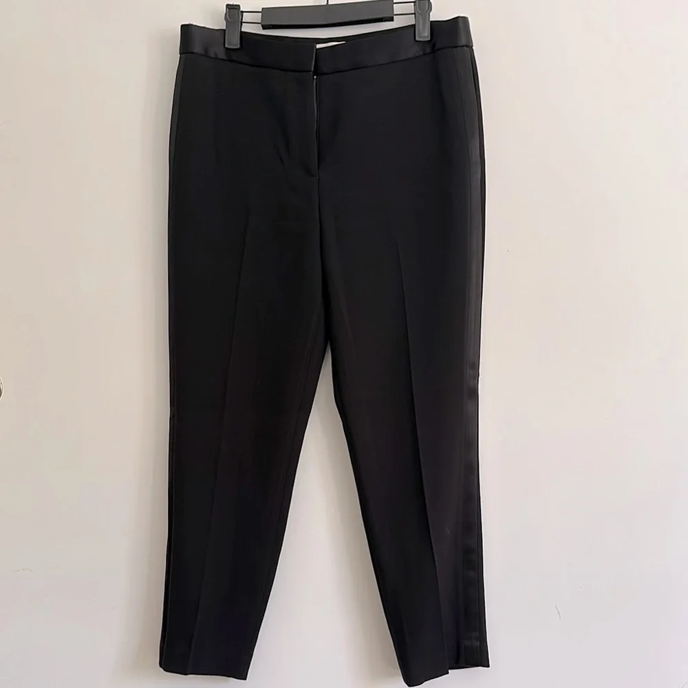 Tory Burch Black Satin Side Panels Front & Back Pockets Tuxedo Tailored Pants